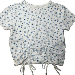 Hollister White Floral Baby Tee Double Cinch Sz S